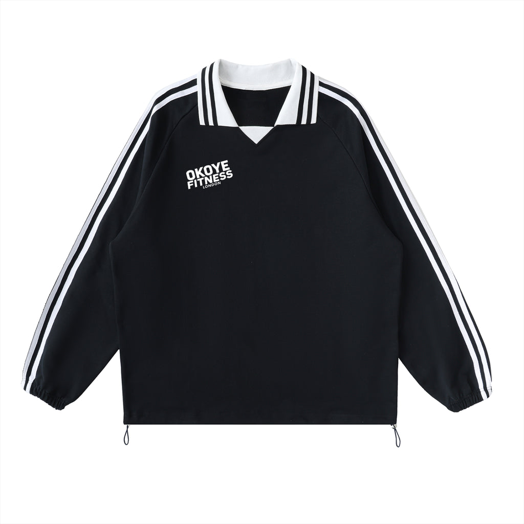 OKOYE LONDON Contrast Striped Lapel Collar Sweatshirt