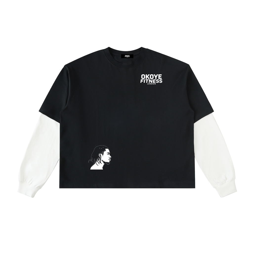 Okoye Layered Contrast Sleeve Cotton T-Shirt