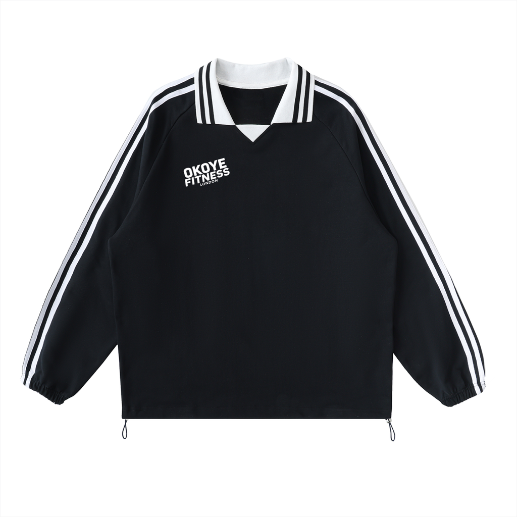 OKOYE LONDON Contrast Striped Lapel Collar Sweatshirt